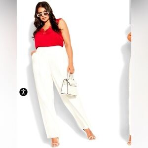 NWT City Chic Womens Ivory Magnetic High Rise Pants Size 16 Relaxed Fit Cruise